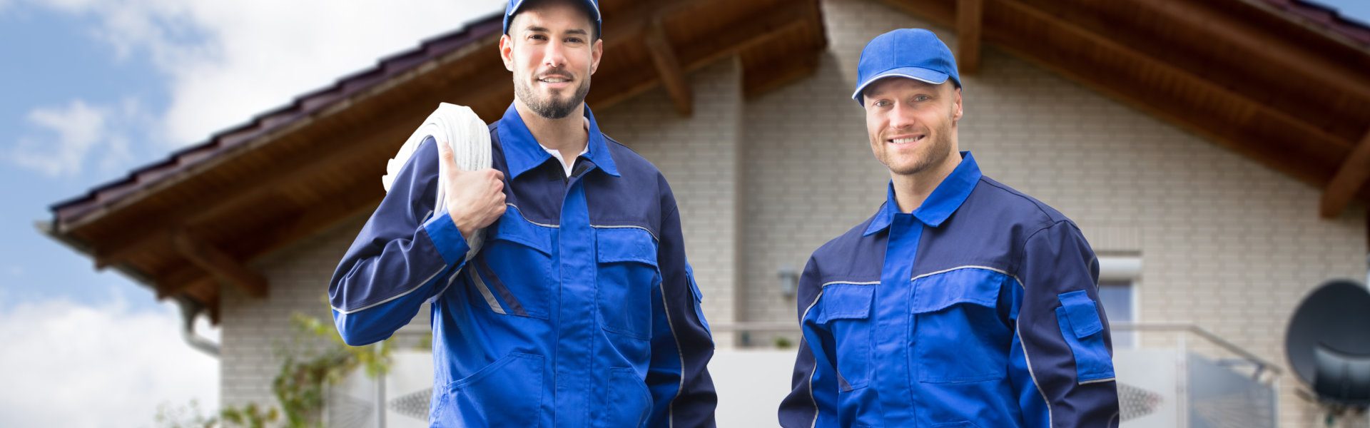 two man smiling and looking at the camera